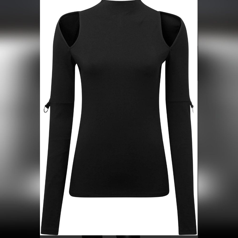 Killsrar Nebula Black Cold-Shoulder Long Sleeve Top Size xs